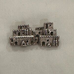 Native American Pueblo Pin Sterling Silver Sand Cast